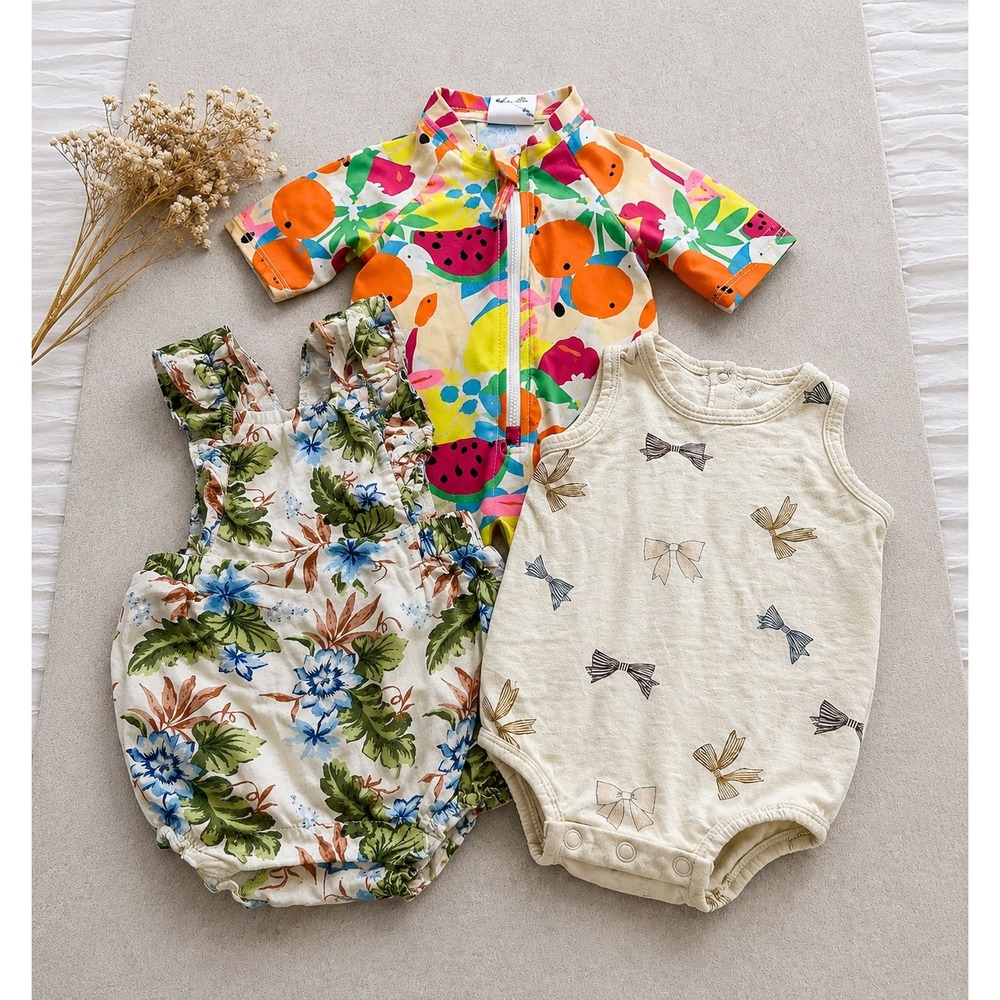 Baby Girl 3-6M Romper Bundle Janie and Jack Rylee Cru HM Floral Fruit Bows 3pc